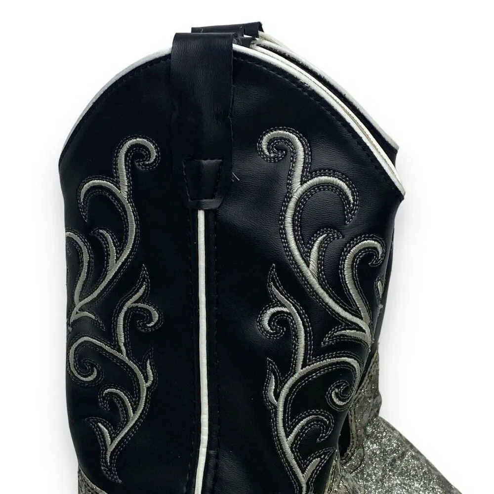 Old West Cowgirl Boots Silver Glitter Size 3 D